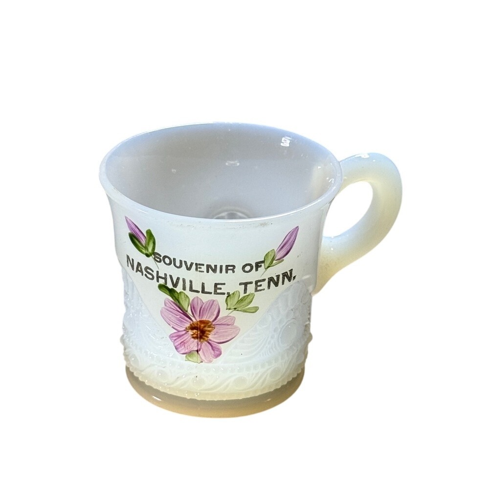Vintage Souvenir of Nashville‎ Tenn. Milk Glass Mug Floral Design Collectible